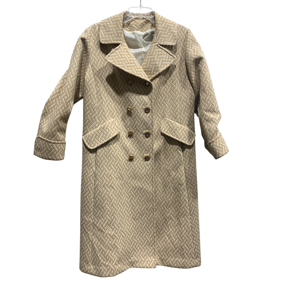 Vintage Sears Perma-Prest Coats Womens Beige Double Breasted Trench Coat Size 16